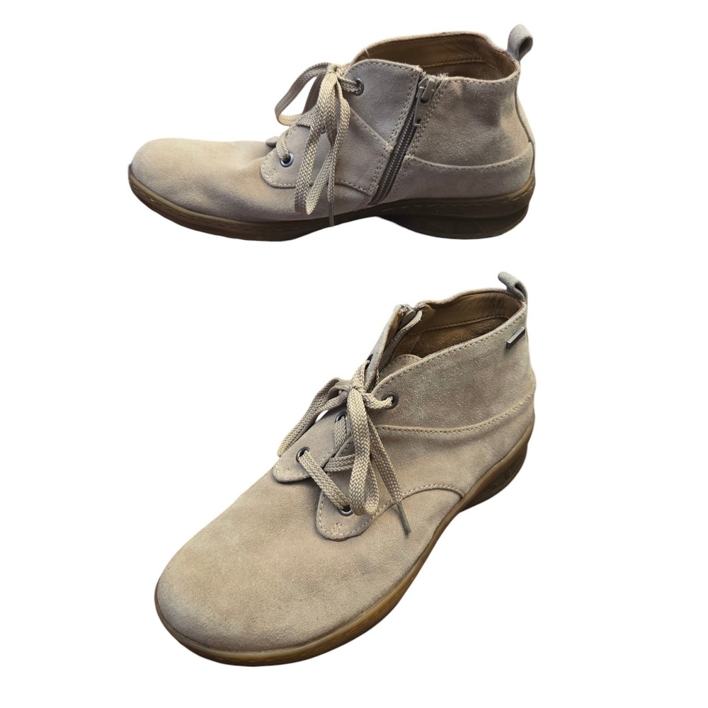 Comfortiva Align Forli Weatherproof Suede Ankle Boots Tan Lace Up Side Zip 8.5N